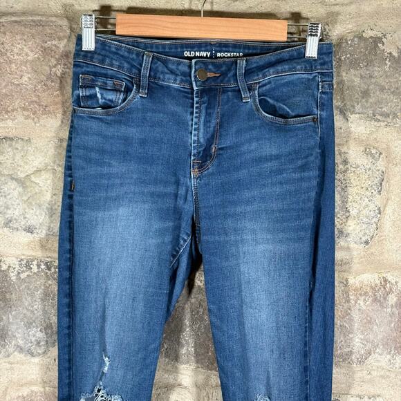 Old Navy Rockstar‎ Jeans Woman's 4 Blue Distressed Mid-Rise Skinny Stretchy Y2K - Picture 2 of 14